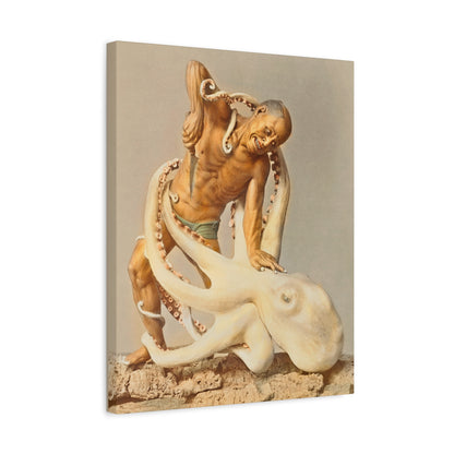 Fighting with an Octopus: Print of a Wood Carving. "A 'Pus In Da Pot: Round 2"