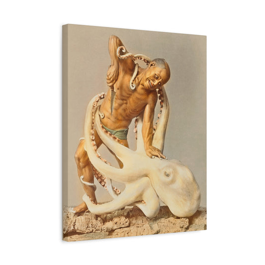 Fighting with an Octopus: Print of a Wood Carving. "A 'Pus In Da Pot: Round 2"