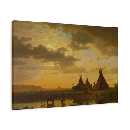 View of Chimney Rock, Oglala Sioux Village in the Foreground.