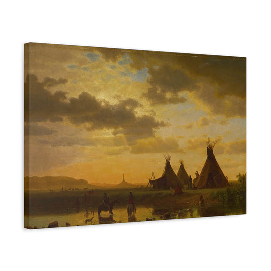 View of Chimney Rock, Oglala Sioux Village in the Foreground.